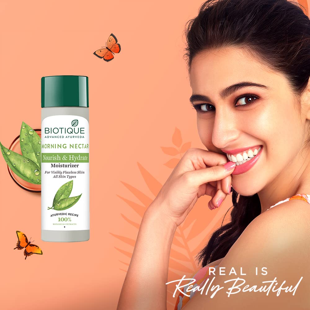 Biotique Bio Morning Nectar Visibly Flawless Skin Moisturizer, 120ml & Biotique Papaya Tan Removal Brightening & Reviatalizing Face Scrub For All Skin Types, 100g