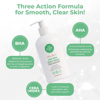 THE LOVE CO. AHA BHA Body Wash | 5% Glycolic, Lactic & Salicylic Acid | Gently Exfoliates, Fights Acne & Unclogs Pores | With Barrier-Boosting Ceramides | Sulphate-Free | Unisex | 236ml