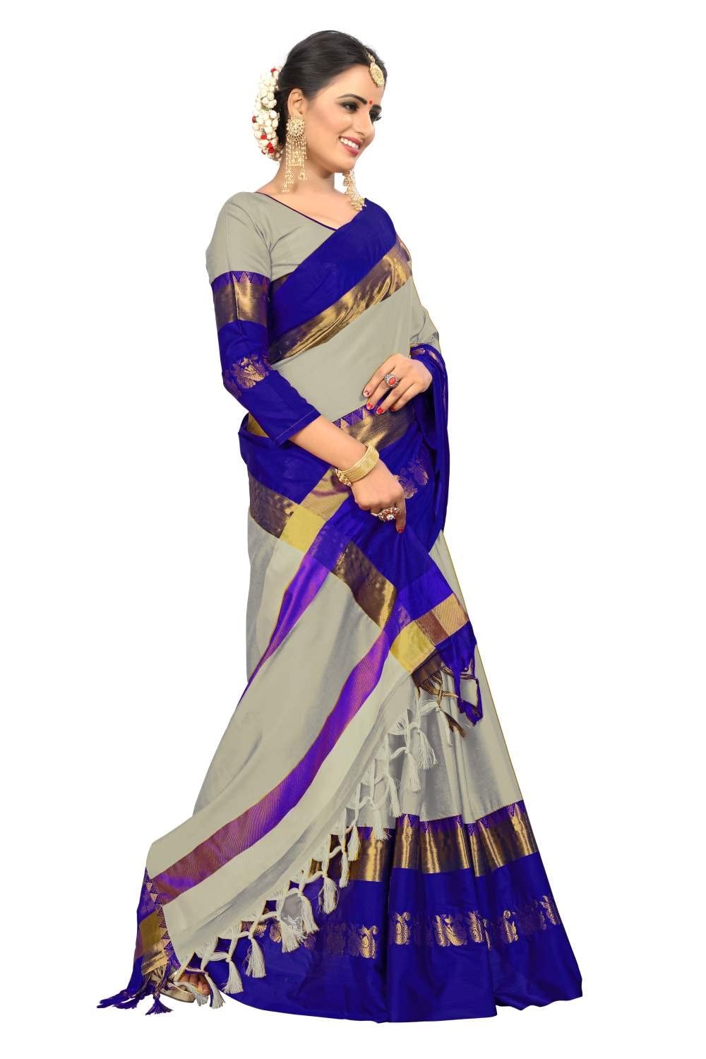 PAREVDEE Women's  Dobby Cotton Saree With Blouse Piece