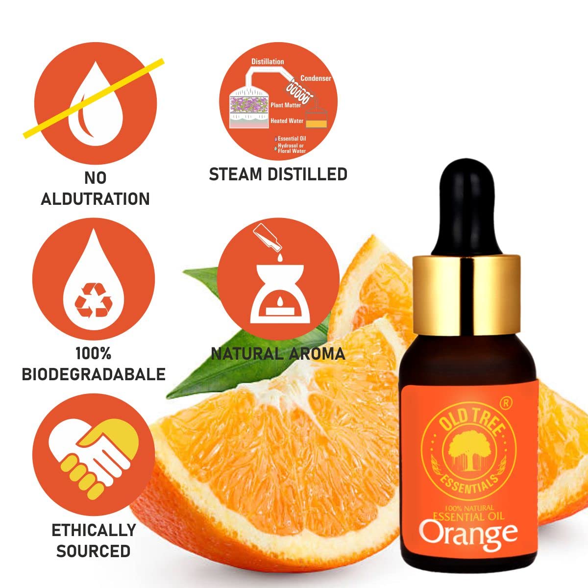 Old Tree Orange Essential Oil (15ml) - for Skin, Hair Care, Home Fragrance, Candle Making and Aromatherapy - Pure and Natural, Undiluted Perfume Oil with Glass Dropper