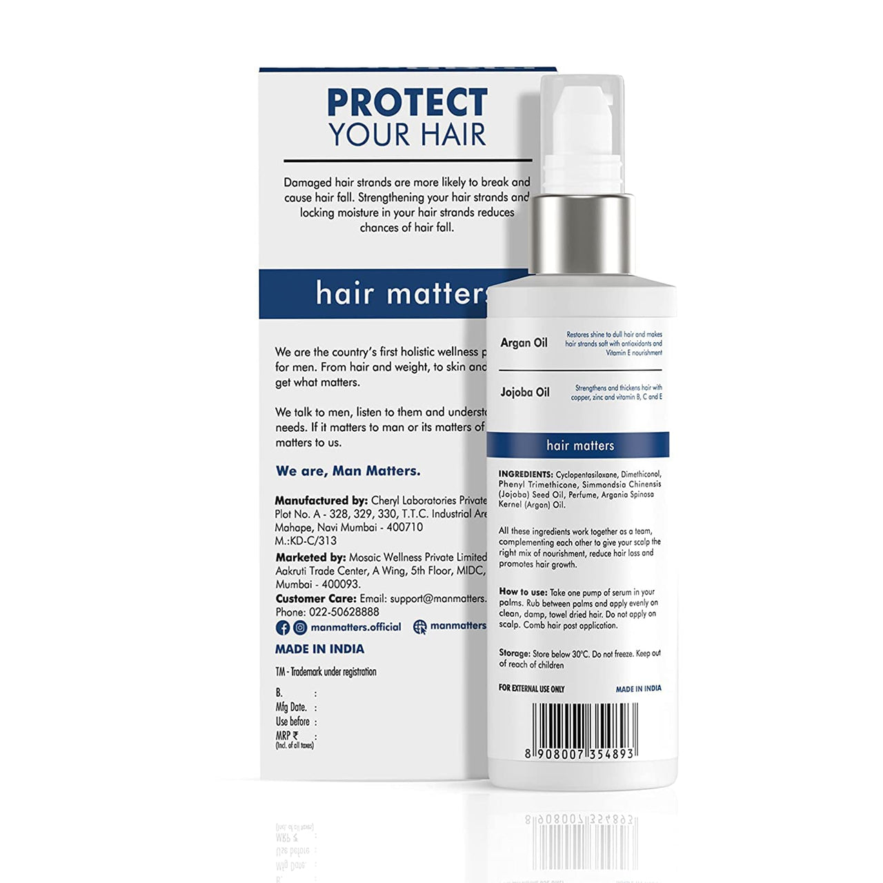 Man Matters Hair Serum for Men With Jojoba and Argan oil | For Silkier, Shinier, Smoother & Frizz Free Hair | Instant Shine & Smoothness | Non Sticky Hair Serum | 90ml