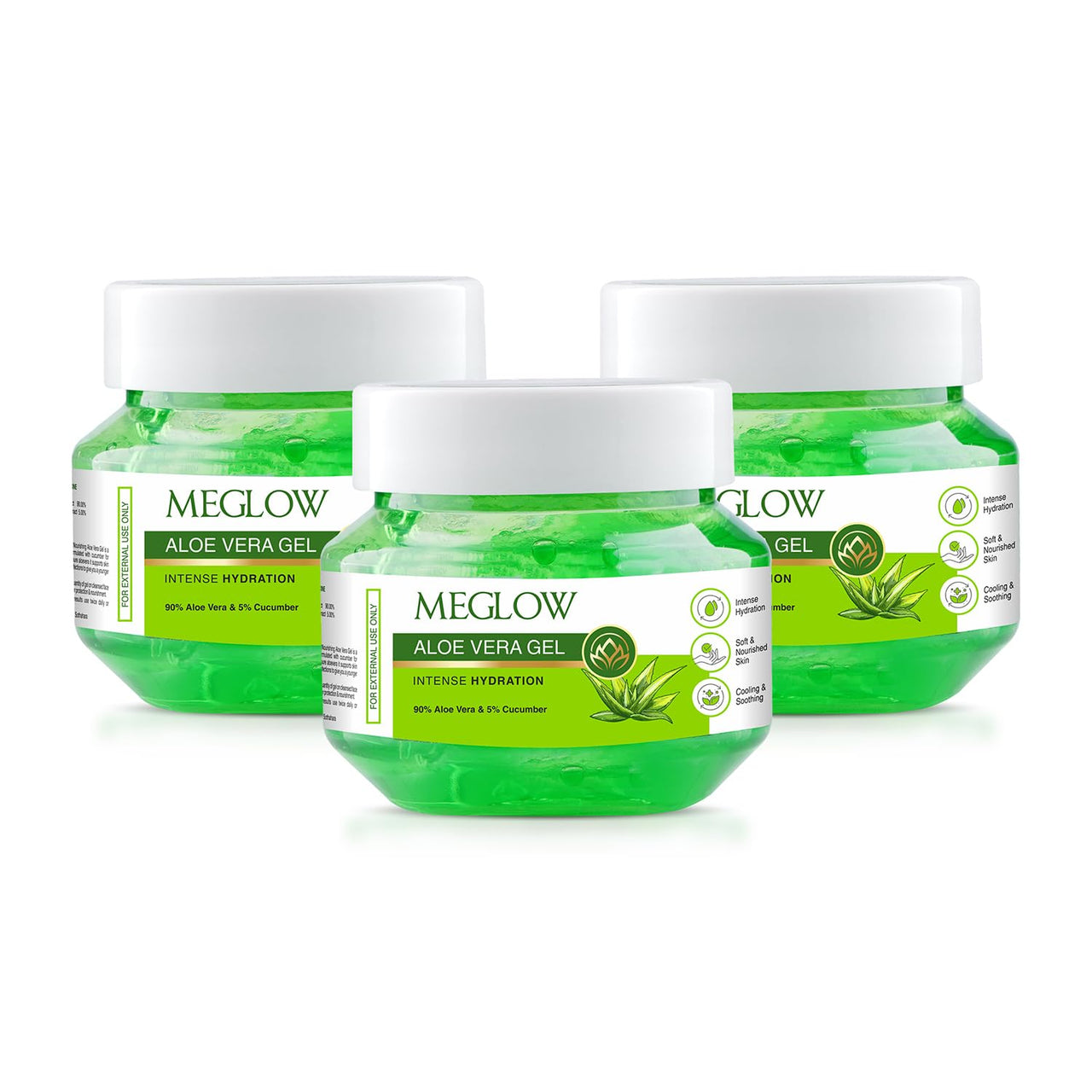 Meglow Aloevera Gel Jar 300g (100g*3) Combo Pack - Aloevera & Cucumber Ext. Hair & face Moisturizer for Dry Skin|| for Nourish & Healthy Skin