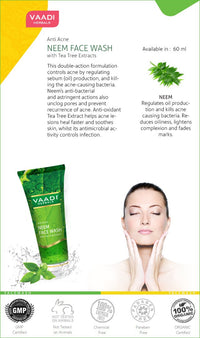 Vaadi Herbals Value Pack of Anti Acne Neem Face Wash with Tea Tree Extract, 4 x 60ml
