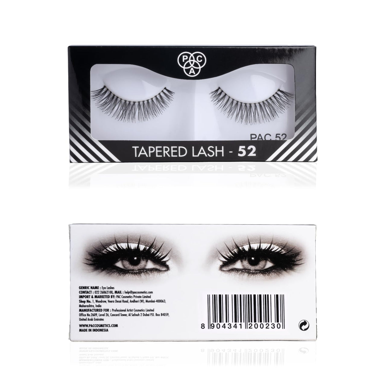 PAC Tapered Eye Lashes for Women (52) | Eye Makeup | Cotton Fake Lashes | No Chemicals or Dyes | Long, Reusable, 3D Natural False Eyelashes Extension (Pack of 1)