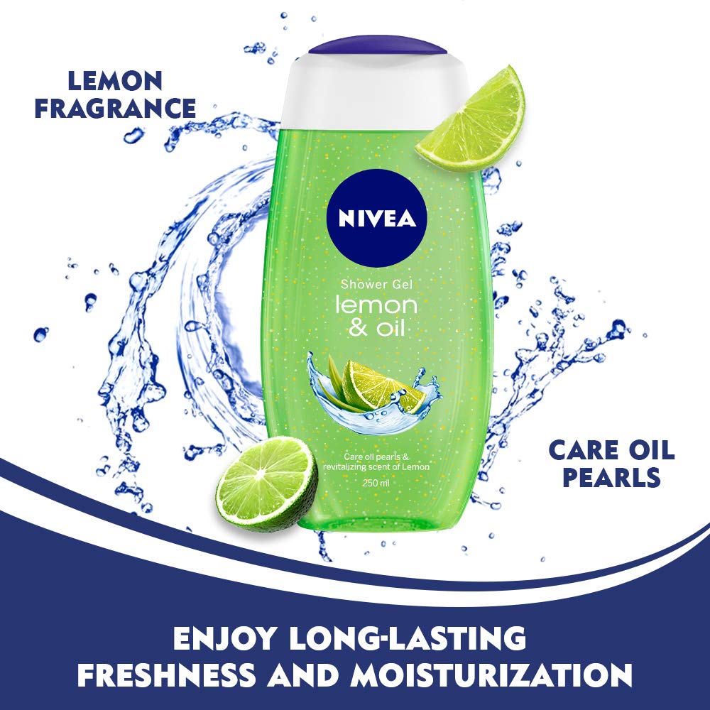 NIVEA Lemon and oil 250ml Body Wash (Pack of 3)| Shower Gel with Scent of Lemon and Care Oil | Pure Glycerin for Instant Soft & Summer Fresh Skin|Microplastic Free |Clean, Healthy & Moisturized Skin