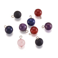 FASHEWELRY 100Pcs Natural Mixed Round Gemstone Pendants Healing Crystal Chakra Dangle Ball Stone Charms for Jewelry Making Hole: 2mm Mixed Color-Ball-Random*