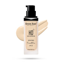 Seven Seas HD High Definition Foundation, SPF 30, Satin Finish, Oil Free and Long lasting Liquid Foundation for Women (01-Nude, 40ml)