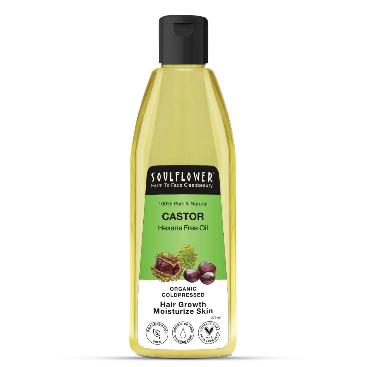Soulflower Organic Castor Hair Oil 225ml | Cold-Pressed & Clinically Proven for Hair Growth | Stronger Hair, Skin Hydration & Nail Care | 100% Pure & Natural | No Mineral Oil or Parabens