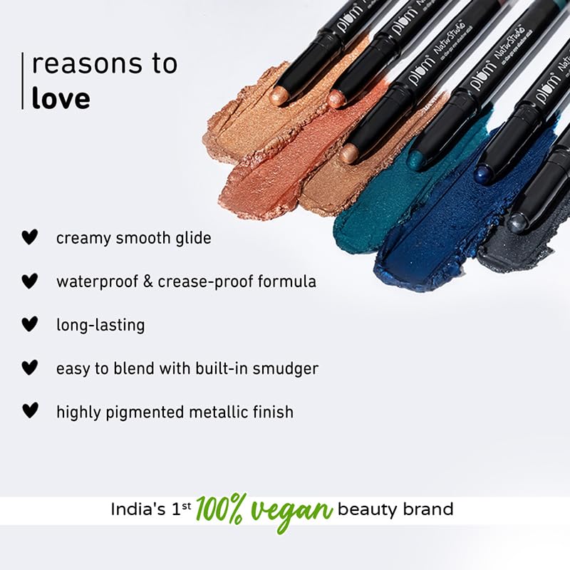 Plum NaturStudio on-the-go Eyeshadow Stick | Waterproof & Crease-proof | Highly Pigmented | With Smudger | Metallic Finish | 126 Together Forever