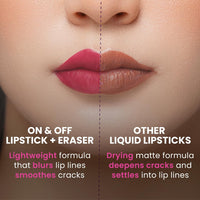 Typsy Beauty ON 'n' OFF Lipstick & Eraser | 12 Hr Stay Creamy Matte Formula (Pink) | Smudge & Transfer Proof | Nourishing Remover Oil & Leave-On Mask | Vegan | 8 shades | 2.5 ml x 2.5 ml