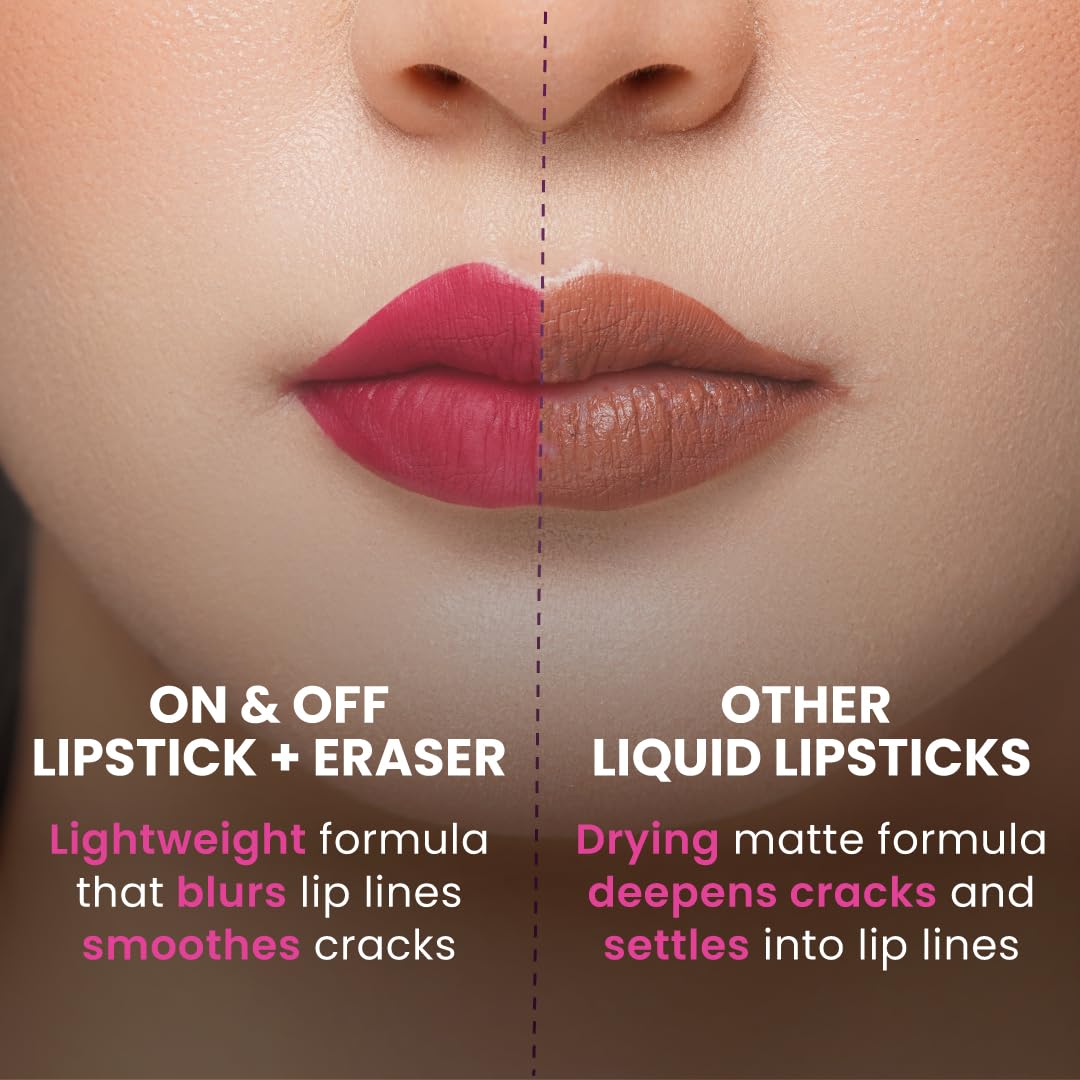 Typsy Beauty ON 'n' OFF Lipstick & Eraser | 12 Hr Stay Creamy Matte Formula (Deep Wine) | Smudge & Transfer Proof | Nourishing Remover Oil & Leave-On Mask | Vegan | 8 shades | 2.5 ml x 2.5 ml