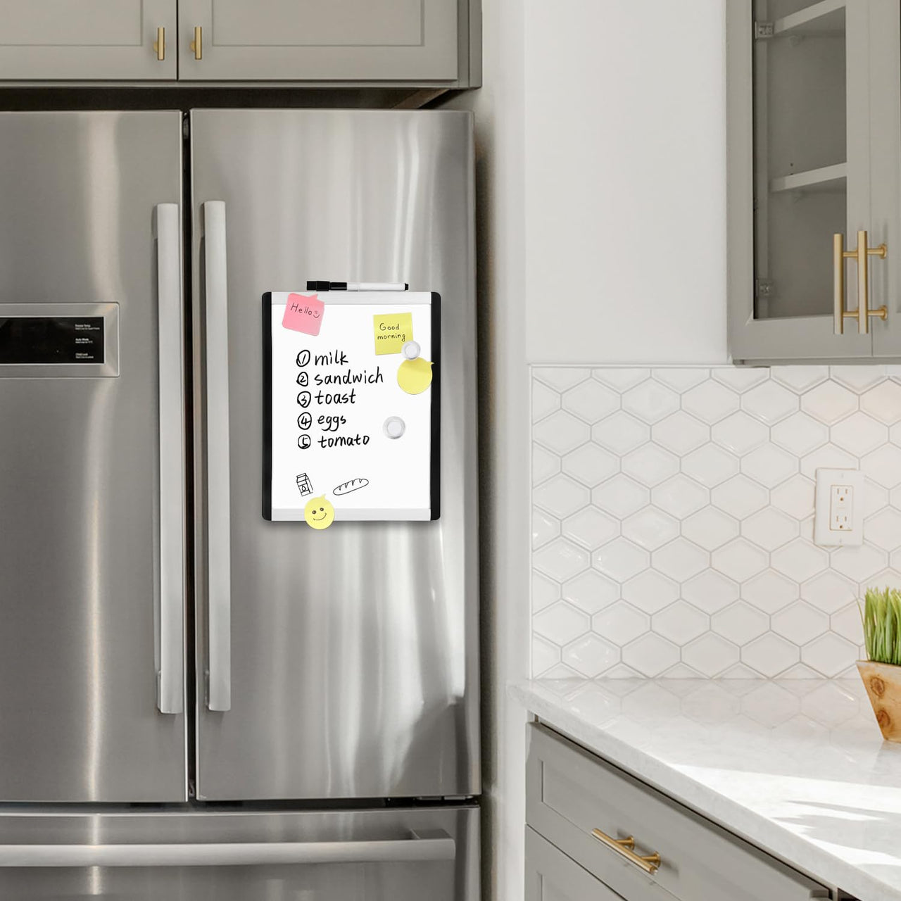 Basics Small Dry Erase Whiteboard, Magnetic White Board with Marker and Magnets - 8.5" x 11", Plastic/Aluminum Frame 8.5"x11"