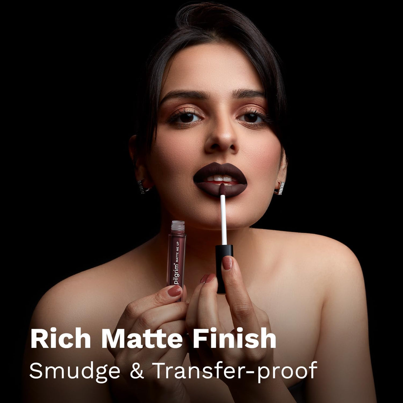 Pilgrim Liquid Matte Lipstick - Dark Seduction | Lipstick for Women with Hyaluronic Acid & Spanish Squalane | Transferproof, Long Lasting & Non Drying with Hydrating Ingredients 3gms