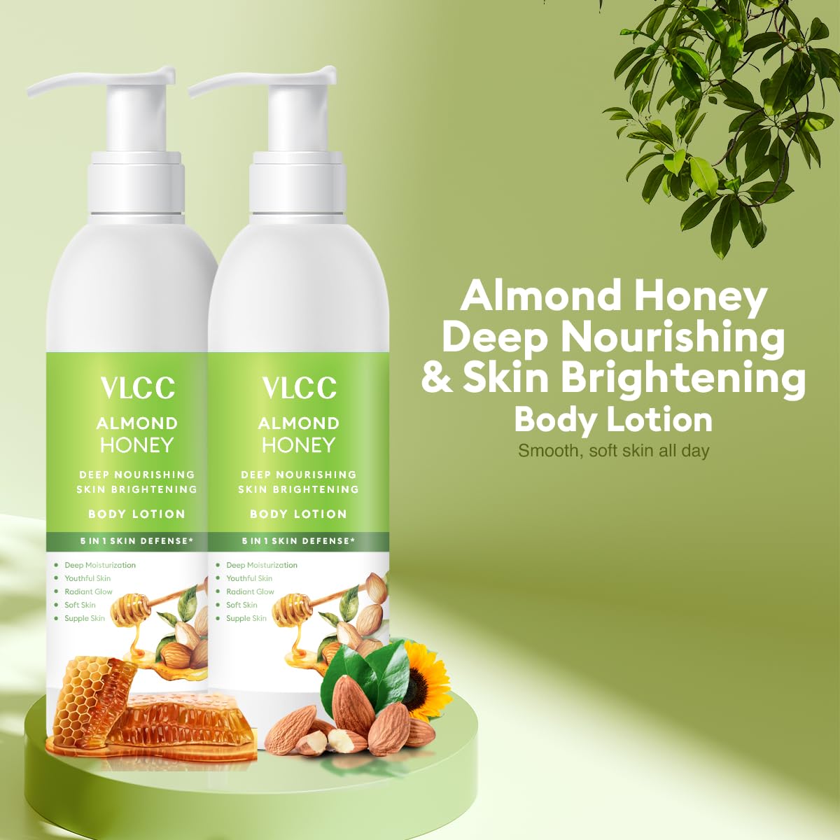 VLCC Almond Honey Deep Nourishing & Skin Brightening Body Lotion - 350Ml + 350Ml | | Deep Nourishment, Glowing & Youthful Skin | With Almond Oil, Honey, Cocoa Butter & Aloe Vera.