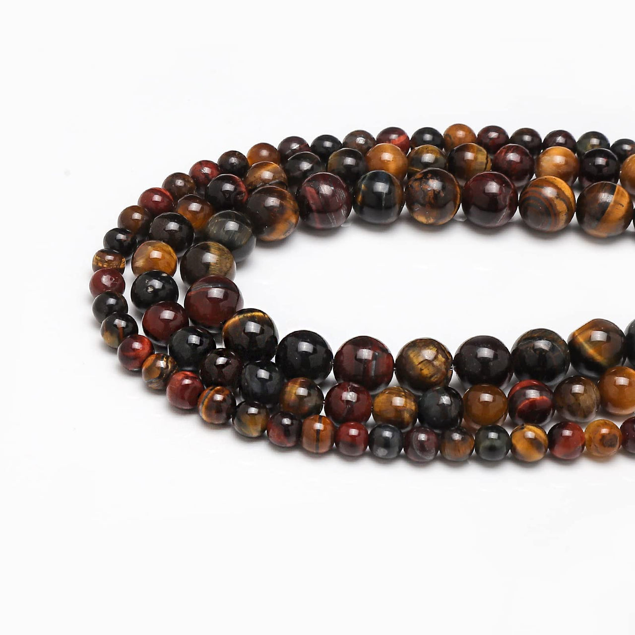45pcs 8mm Natural Stone Beads Tricolor Tiger Eye Beads Energy Crystal Healing Power Gemstone for Jewelry Making, DIY Bracelet Necklace