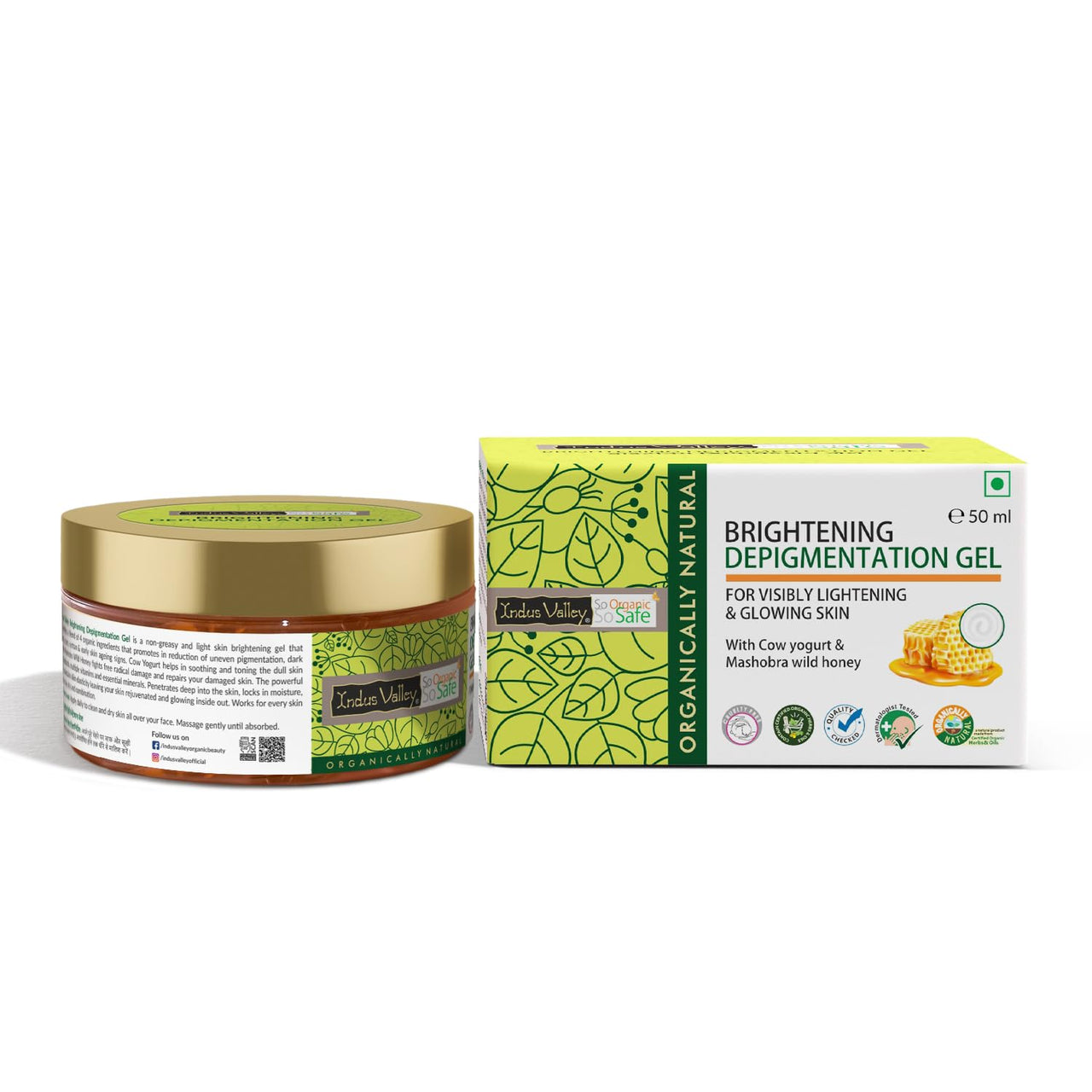 Indus Valley Bio Organic Pure Multipurpose Aloe Vera Gel 175 ml with Green Tea Extract and Depigmentation Gel - 50 ml Natural Cow's Milk Yogurt with Rose Water skin Toner -250 ml Organic Gulab jal