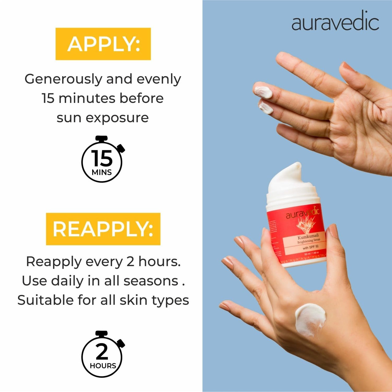 Auravedic Kumkumadi serum Sunscreen SPF 50 for oily skin,dry and combination skin Kumkumadi tailam face serum for glowing skin Brightening Serum for pigmentation and dark spot with kumkumadi oil