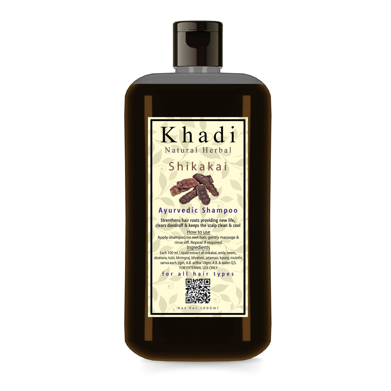 Khadi Natural Herbal 1000ml Shikakai Hair Fall Control Shampoo | Suitable For Dry & Frizzy Hair | Sls & Paraben Free Anti Dandruff Hair Cleanser Shampoo For Women & Men 1Ltr Pack
