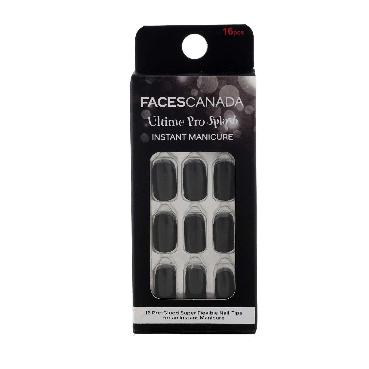 FACES CANADA Ultime Pro Splash Instant Manicure - Charcoal | 16 Pcs Press On Nail Extensions | Artificial Fake Nail Set | Long lasting and Durable | Lightweight & Comfortable