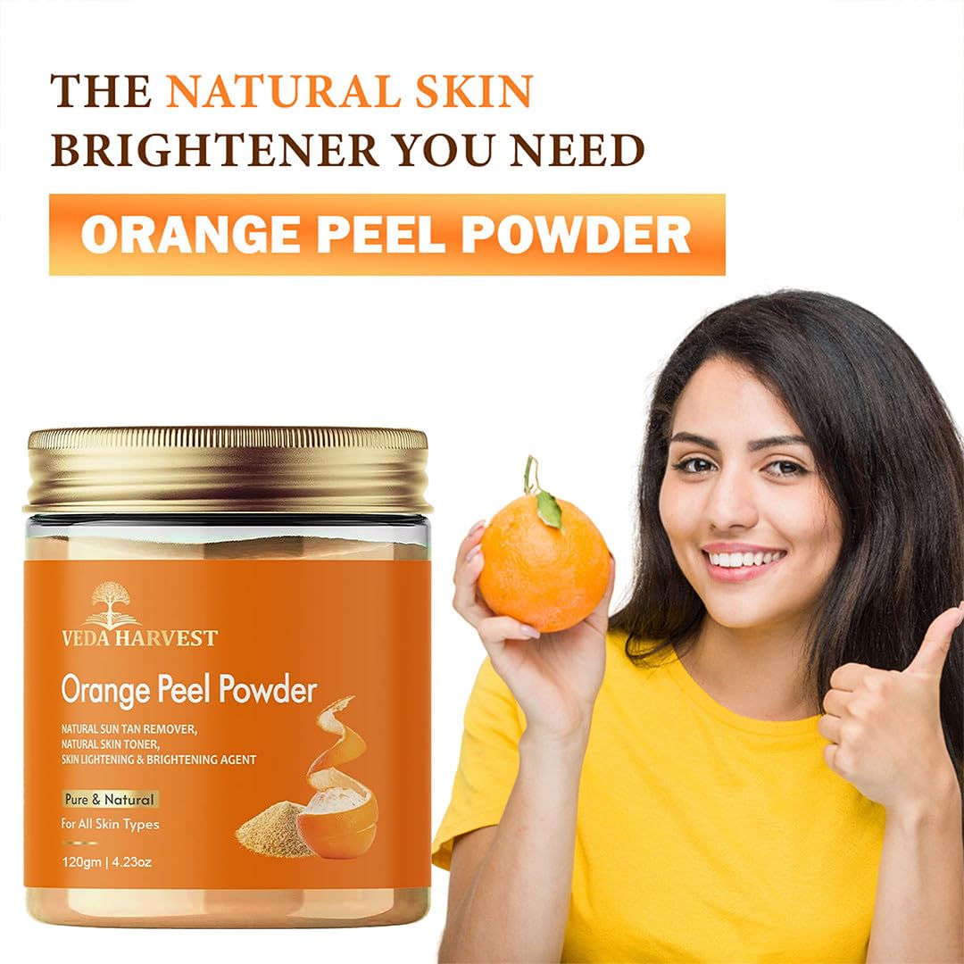 VEDAHARVEST Orange Peel Powder 120 gm For Pure Natural & Organic For Skin Lightening Face Pack, Vitamin C And Antioxidants Add Glow, Cruelty-Free & Vegan