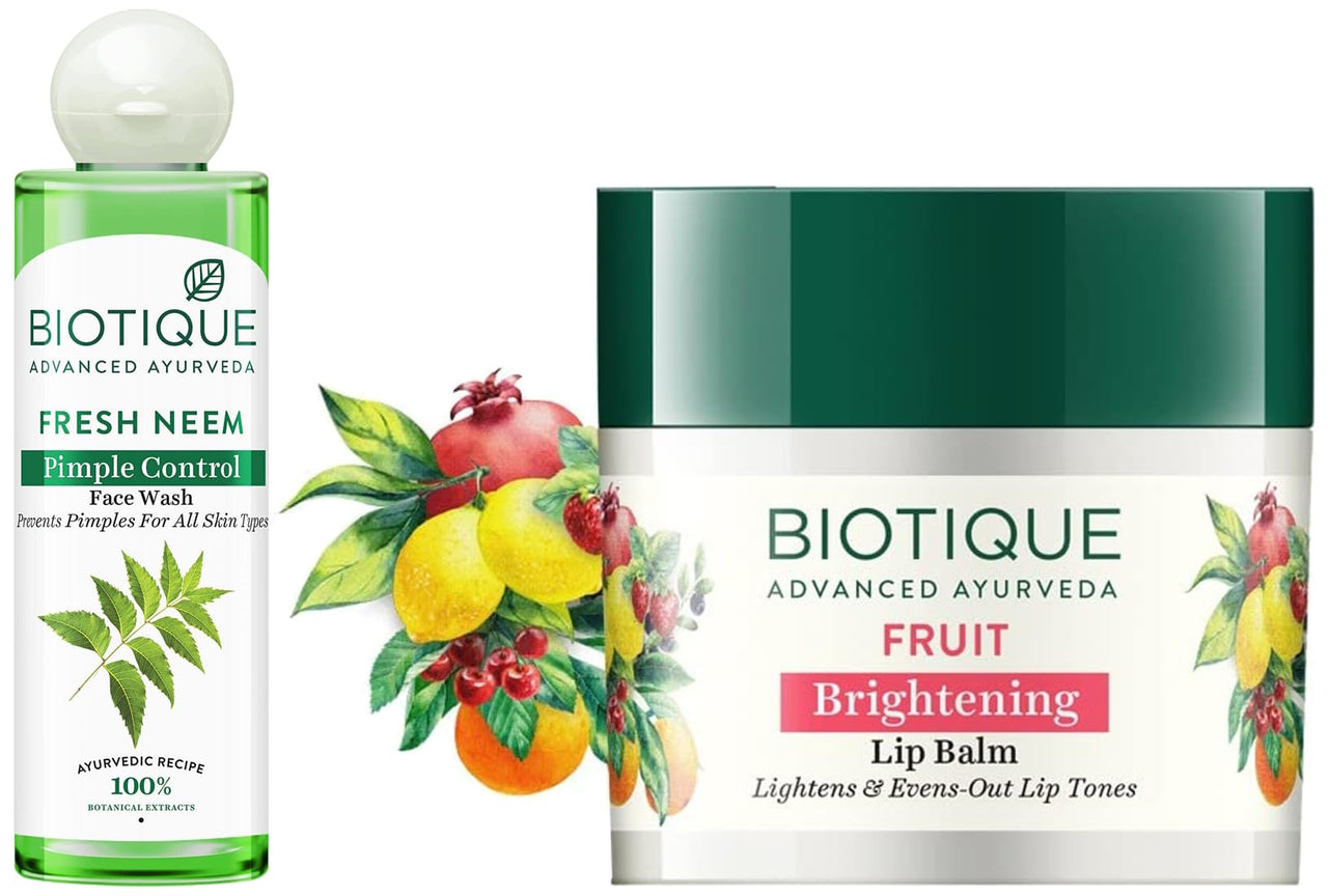 Biotique Bio Fruit Whitening Lip Balm, 12g & Biotique Bio Neem Purifying Face Wash, 200 ml