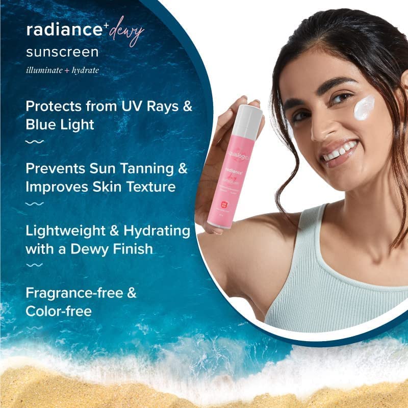 Aqualogica Radiance+ Dewy Sunscreen SPF 50+ PA+++ | Lightweight texture for oily, combination, acne prone skin | Broad spectrum protection | No white cast, Non greasy | For Men & Women | 50g x 2