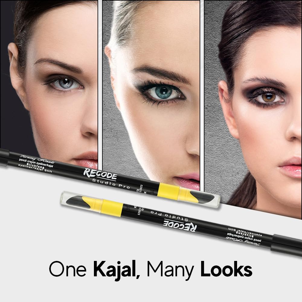 recode Turning Heads Crayon Gel Matte Eyeliner Pencil Cum Kajal Pencil Comes With Smudger On Other Side, Longlasting, Water-Proof & Smudge-Proof Formula, Black, 1.2Gm