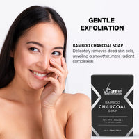 VCare Bamboo Charcoal Soap for Men and Women|76% TFM Grade 1 Skin Protection, Deep Cleansing and Detoxifies Bathing Soap Bar - 100gm Buy 3 Get 1 Free