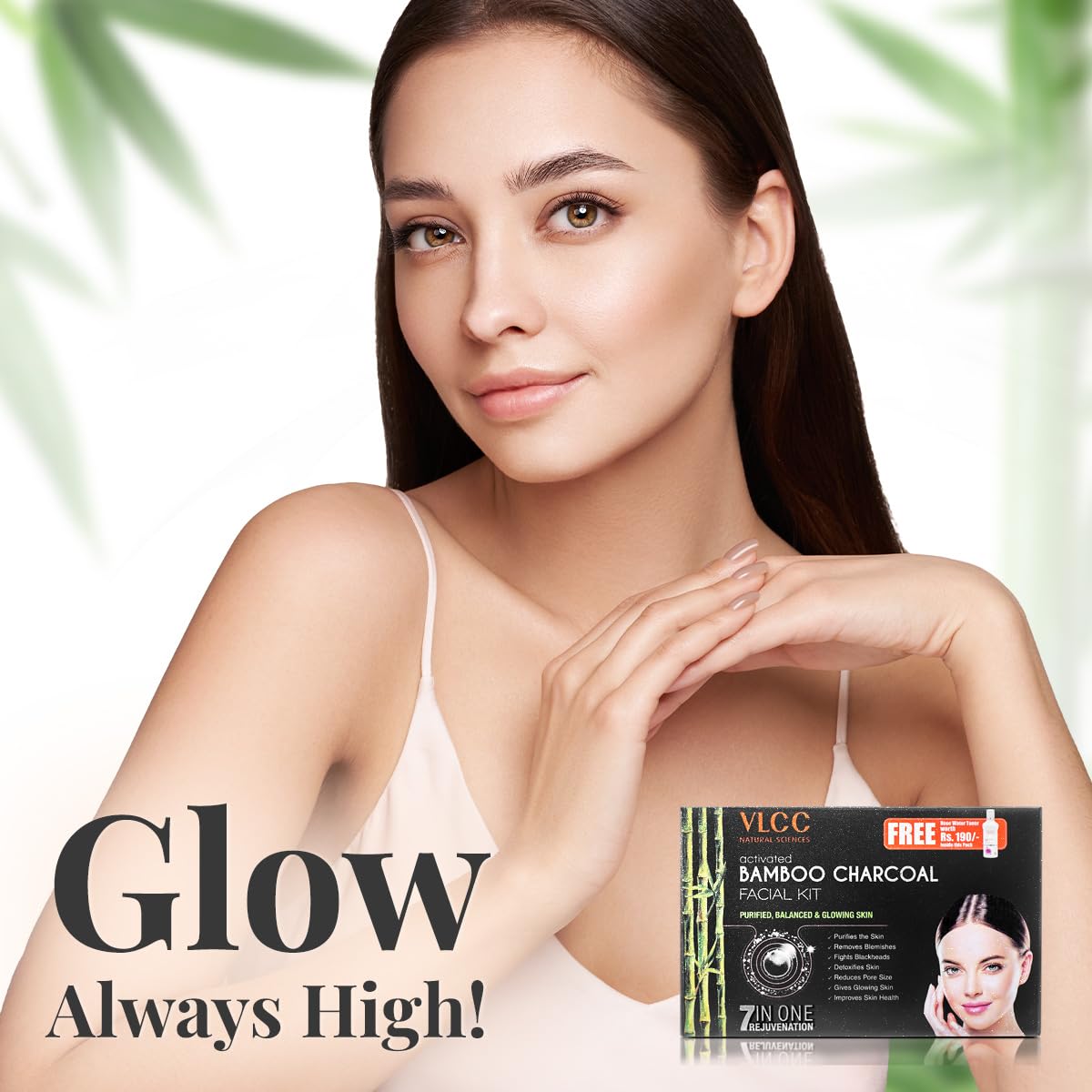 VLCC Activated Bamboo Charcoal Facial Kit with FREE Rose Water Toner - 300g + 100ml | Anti-Blemish Skin Purifying | At Home Facial Kit | Anti-Acne Facial with Activated Bamboo Charcoal