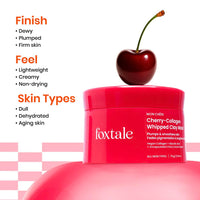 Foxtale Cherry-Collagen Whipped Clay Mask | Vegan Collagen + Glycolic Acid + PHA + Cherry Beads | Hydrates, Plumps & Firms Skin | Detoxifies Pores, Brightens & Smooths Dull, Uneven Skin | 75g