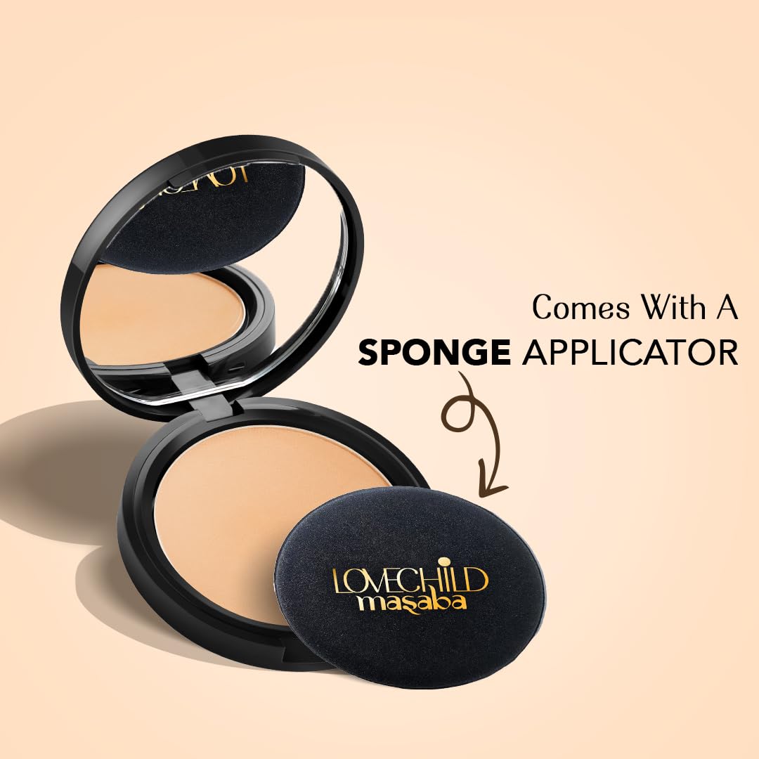 Lovechild Masaba 4-In-1 Mattifying Compact - Perfect All Skin Matte Coverage, Moisturizer, Primer & Skin Repair, With Macadamia Oil & Vitamin E, Honest Honey (Medium) - 9G