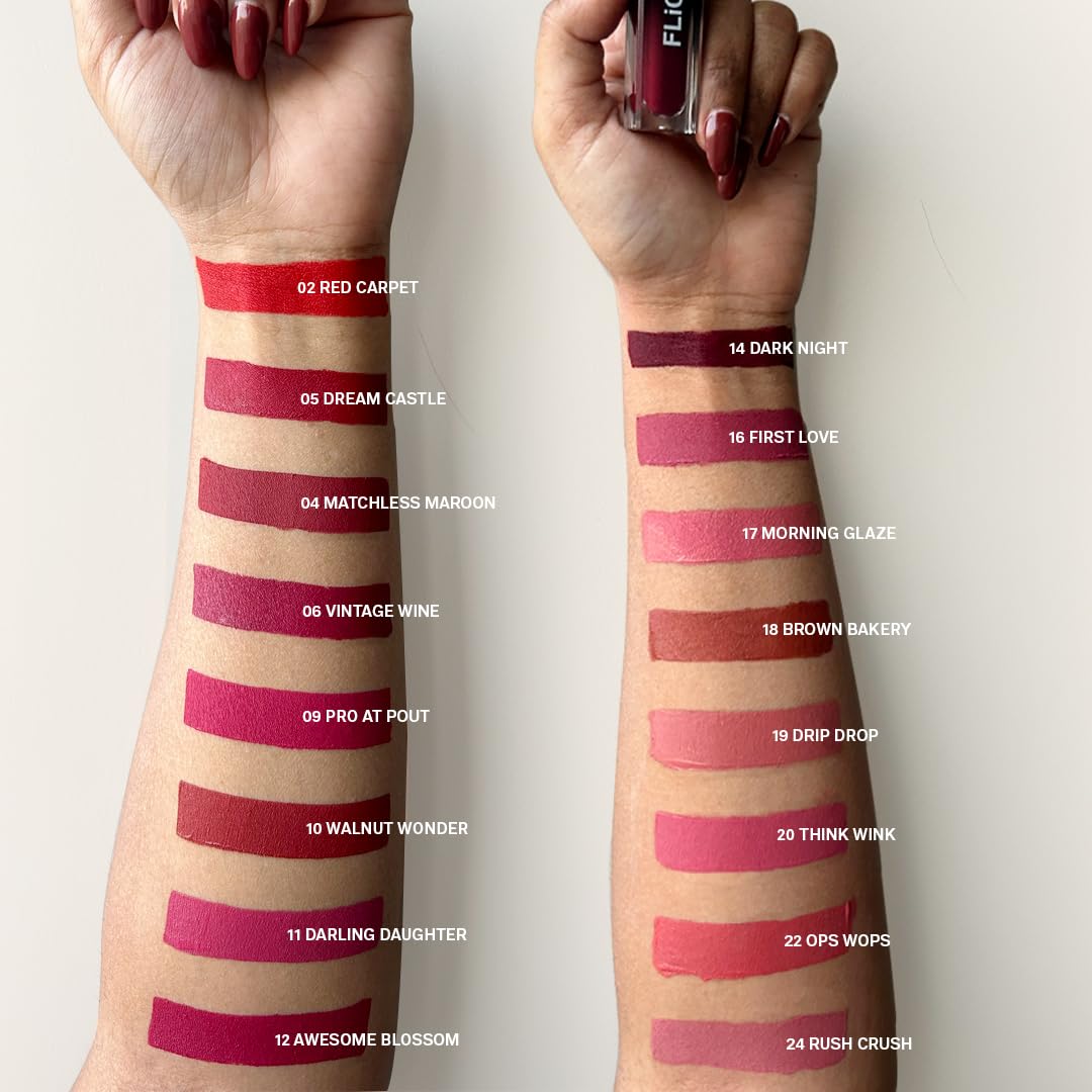 FLiCKA Set and Attack Liquid Matte Lipstick For Women| Transfer Proof, Smudge Proof, Non-Sticky, Creamy Lightweight Lipstick For Women, 14 Dark Night, 7ml
