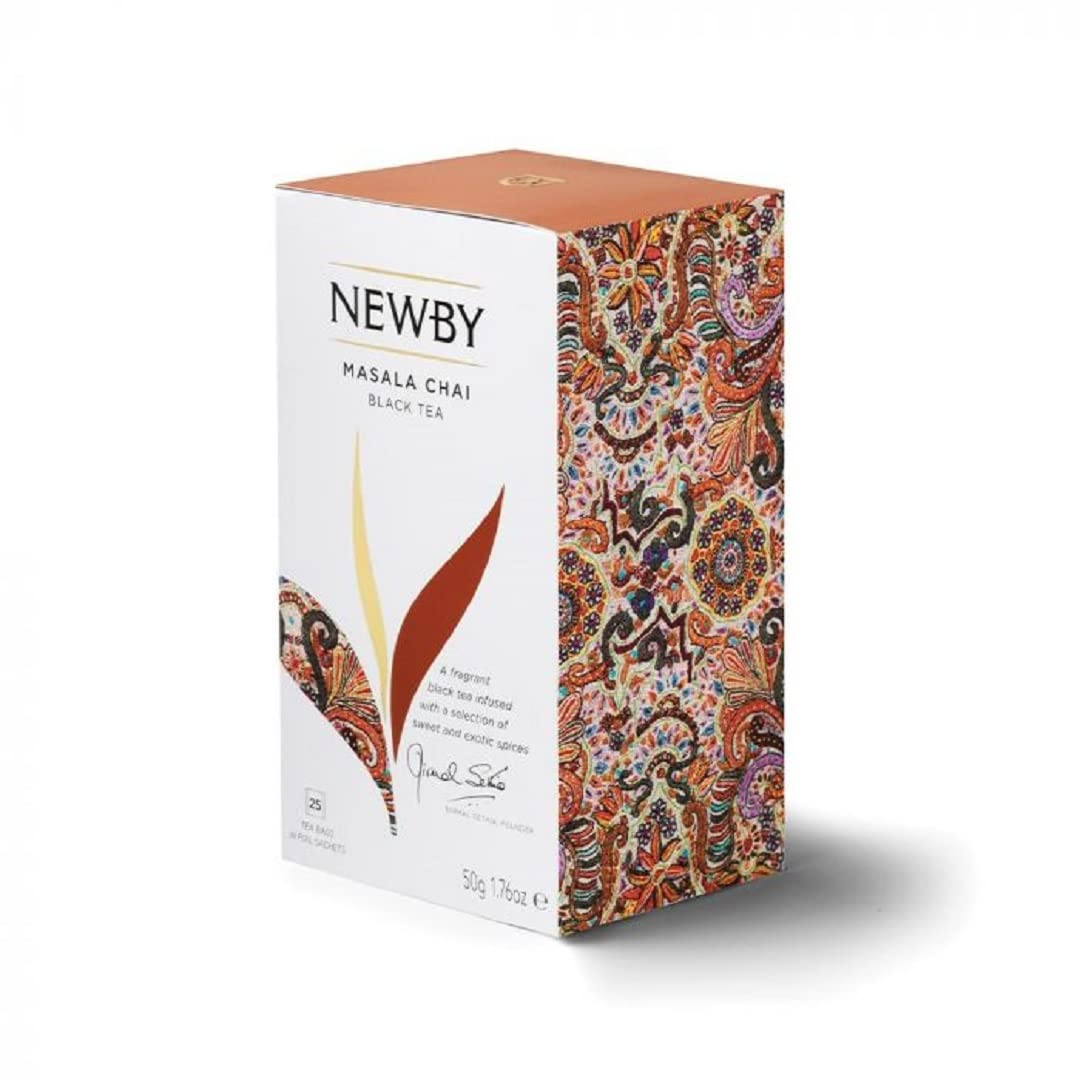 Newby Masala Chai | 25 Tea Bags | Black Tea Enriched With Cardamom, Cinnamon, Black Pepper, Clove, Ginger, Aniseed | 50 gms