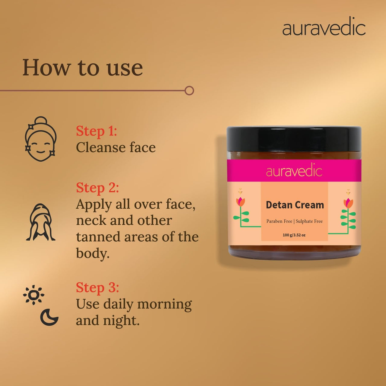 Auravedic Detan Cream For Glowing Skin Tan Removal Dark Spots Pigmentation De Tan Cream For Men Women With Turmeric Licorice Papaya 100gm