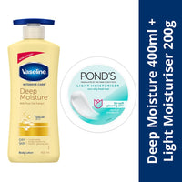 Vaseline Winter Care Combo: Deep Moisture Lotion, 400Ml With Ponds Light Moisturiser 200Ml, For Soft & Moisturised Skin