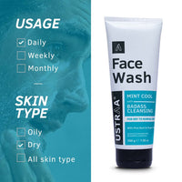 Ustraa Face Wash - Mint Cool - For Dry to Normal Skin - 200g | Reduces Moisture Loss | Removes Dirt & Night Cream - De-Tan & Anti-Aging Cream for Men - 50g | for Effective Tan Removal