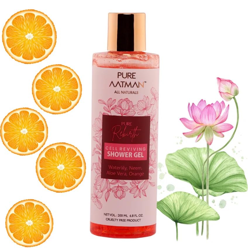 PURE AATMAN Rebirth- Shower Gel with Neem and Orange. Gentle, Moisturizing Body Wash Removes harmful bacteria, protects with anti-microbial & antioxidant properties with neem Exract-100ml