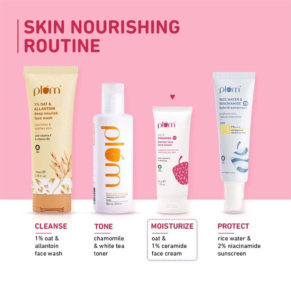 Plum Oat & 1% Ceramide Barrier Love Face Cream | Repairs, Strengthens & Maintains Skin Barrier | Moisturizer with Vitamin E & Allantoin | For Normal, Dry Skin | Women & Men | 50 g