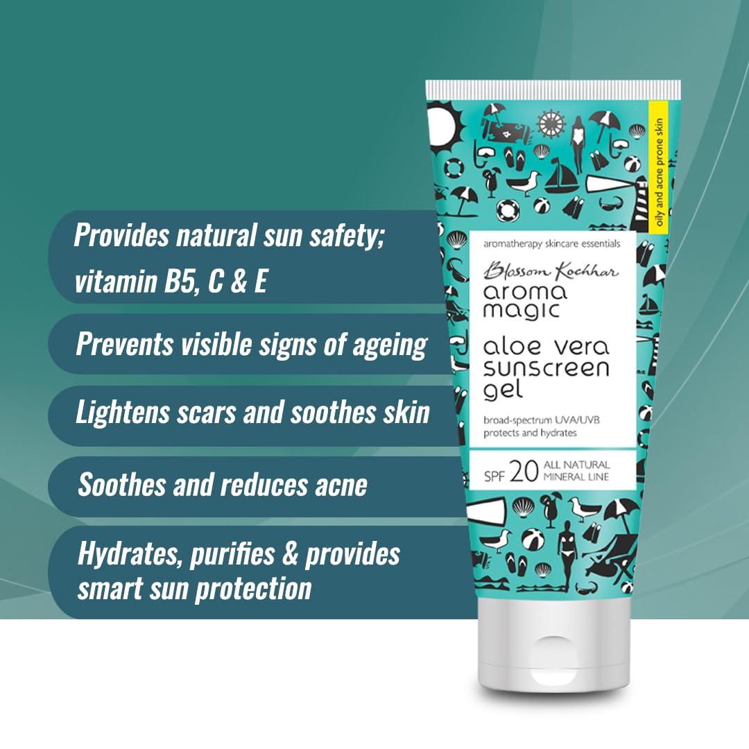Aroma Magic Aloe Vera Sunscreen Gel With Broad Spectrum Protection UVA/UVB |SPF 20 |For Oily & Acne Prone Skin | 100 ml