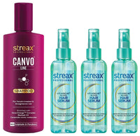 Streax Professional Canvoline Straightening Post Care Shampoo for Women 300ml Vitariche Gloss Hair Serum for Women & Men, 115ml, Pack of 3
