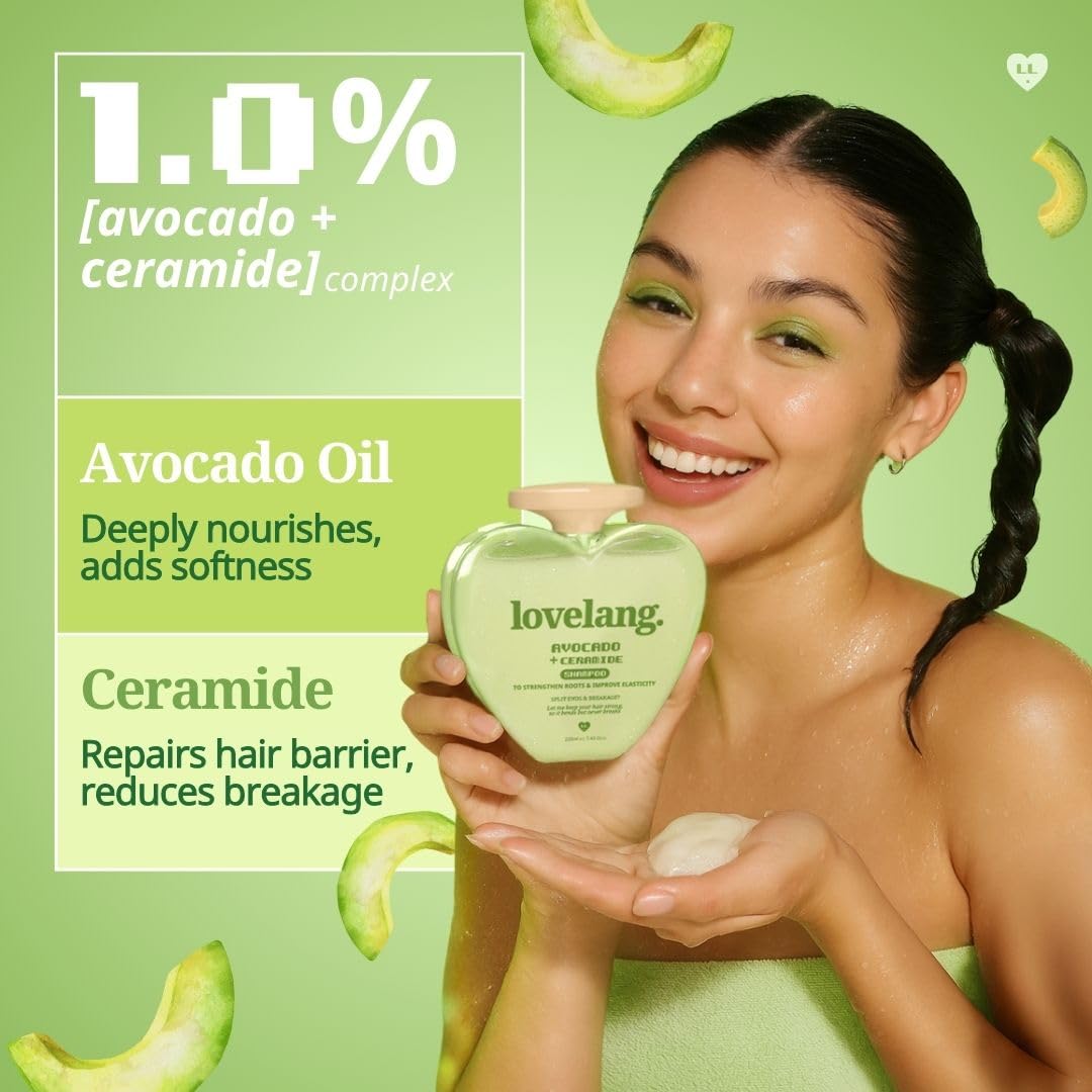 lovelang Avocado + Ceramide Shampoo | Damage Repair & Moisture Lock | for Dry, Brittle Hair | Fruity Avocado Scent | 230ml