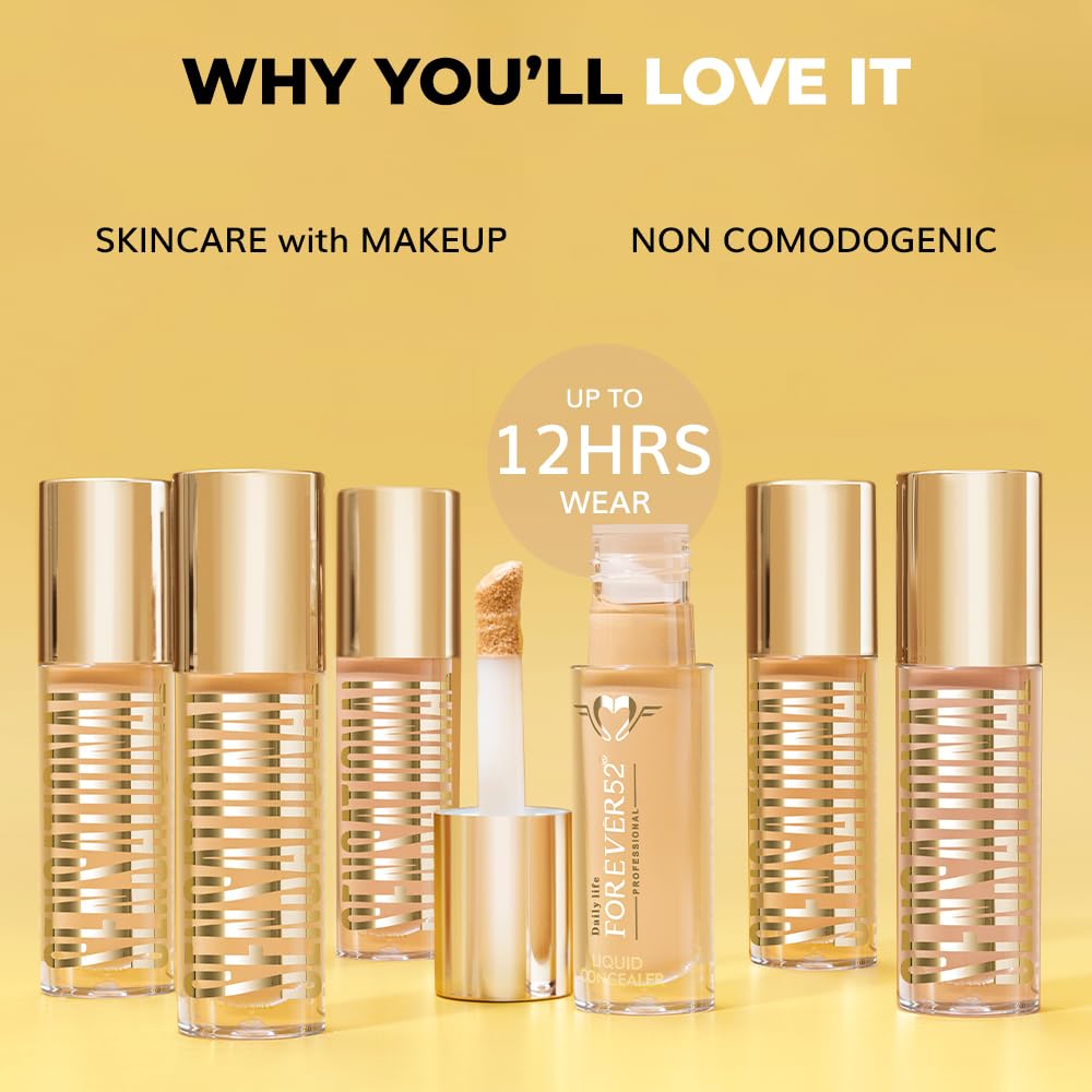 Daily Life Forever52 Sensational Liquid Concealer | Enriched with Hyaluronic Acid, Niacinamide & Vitamin E| Lightweight, Hydrating & Flawless Coverage for Dark Circles, Redness & Blemishes -Tan