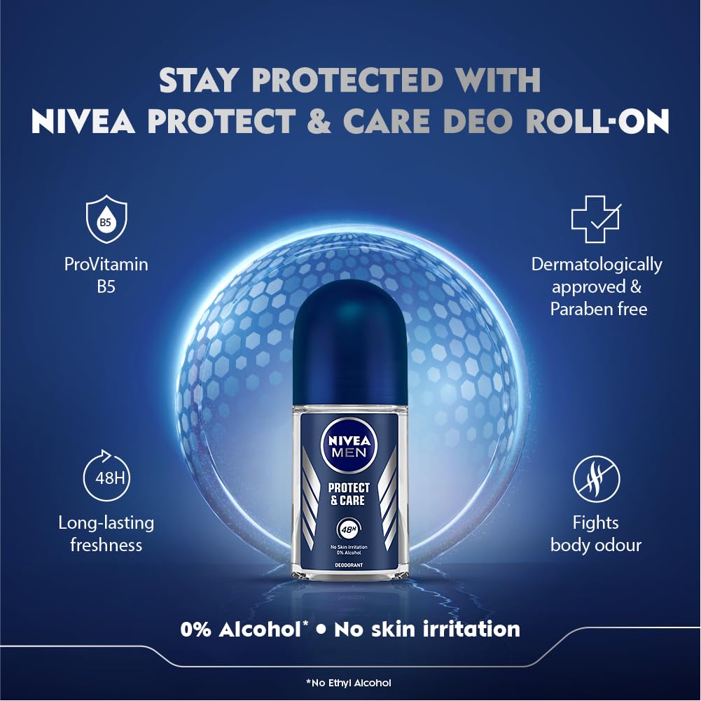 NIVEA Men Fresh Woody Protect And Care Roll On, 50Ml, Pack Of 1