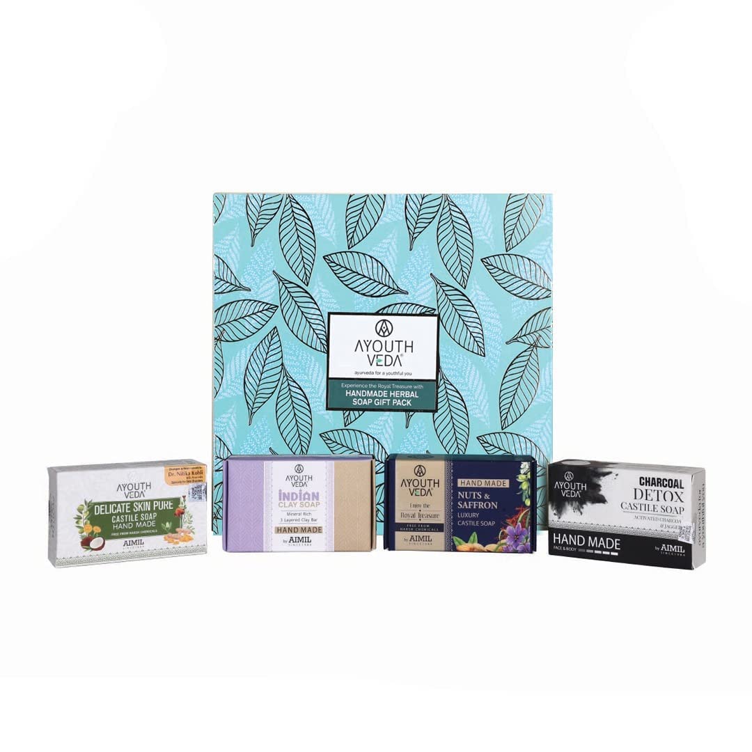 Ayouthveda Homemade Herbal Soap Gift Pack | Deep Cleansing, Exfoliating & Moisturizing Bathing Soaps | Skin Revitalizing Properties | Valentine Day Giftset (Pack Of 4)