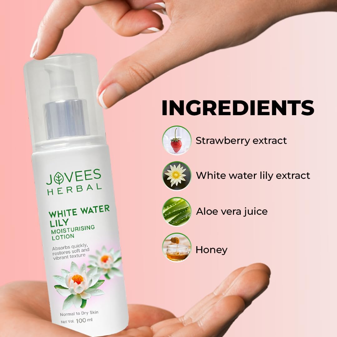 Jovees Herbal White Water Lily Moisturizing Lotion For Moisturised And Nourished Skin | Lightweight, Non-Sticky Normal to Dry Skin 100ml