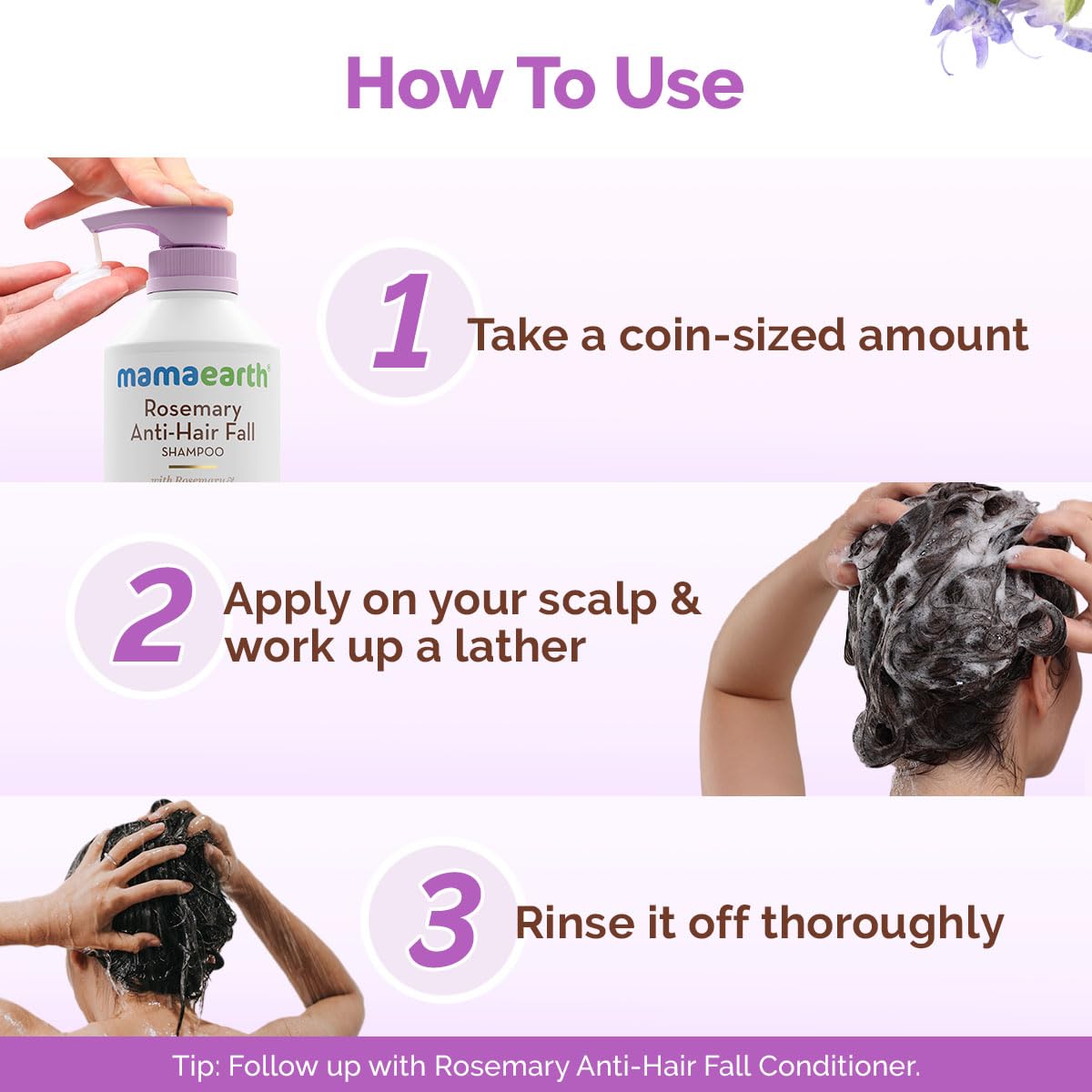 Mamaearth Rosemary Anti-Hair Fall Shampoo with Rosemary & Methi Dana for Reducing hair Loss & Breakage - 1 Litre | Up to 94% Stronger Hair | Up to 93% Less Fall | Sulphate Free Shampoo | For Men and Women