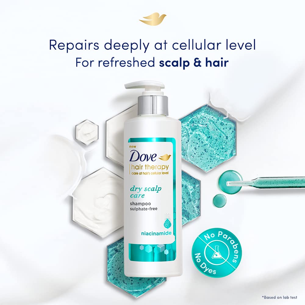 Dove Hair Therapy Dry Scalp Care Sulphate-Free Shampoo, No Parabens & Dyes, With Niacinamide, 380 ml