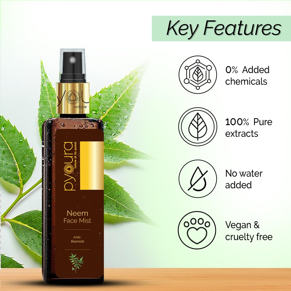 PYOURA Dark Spot Pigmentation Neem Face Toner Mist 100ml, Skin Brightening Natural Face Serum, Toner For Acne Prone, Open Pores Tightening, Glowing Skin, Alcohol Free, For Dry Oily Combination Skin