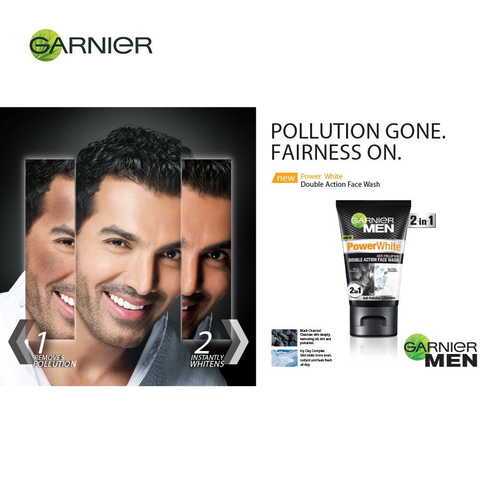 Garnier Men Power White Anti-Pollution Double Action Facewash, 100gm And Garnier Men Oil Clear Clay D-Tox Deep Cleansing Icy Face Wash, 100gm