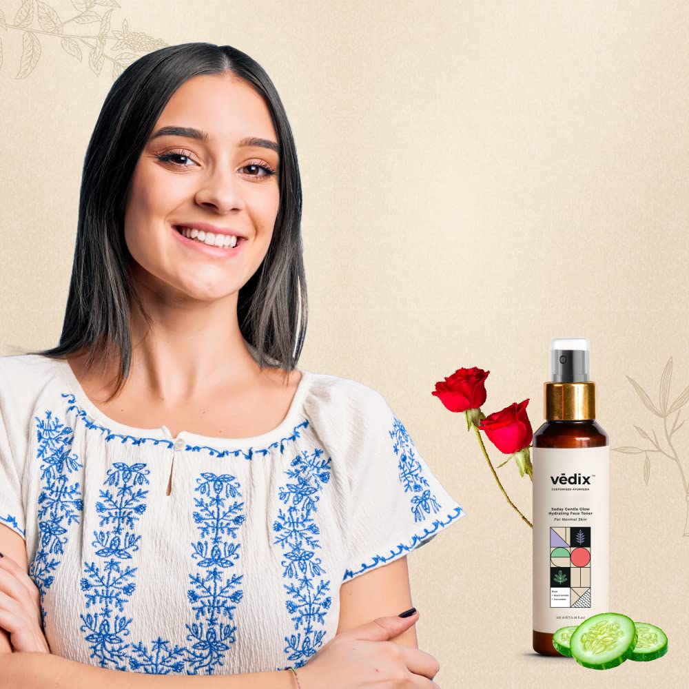 Vedix Customized Ayurvedic Toner | Saday Gentle Glow Hydrating Face Toner With Rose And Niacinamide | For Normal Skin | For Pore Tightening and Moisturizing |100ml